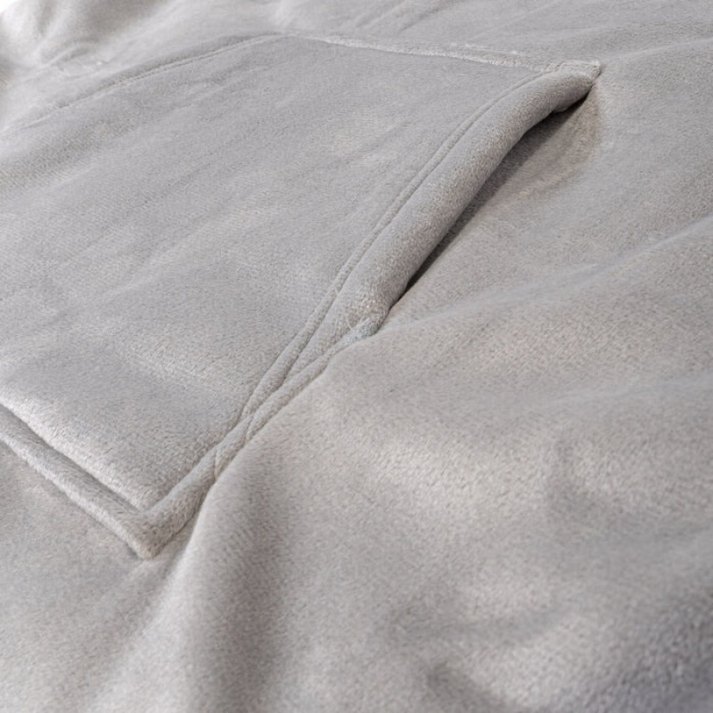 Buzo Manta Con Capucha Polar y Corderito unisex Gris Claro