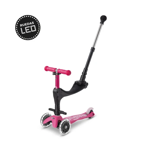 Monopatín 3 en 1 Micro Deluxe LED Ajustable con 3 Ruedas ROSA