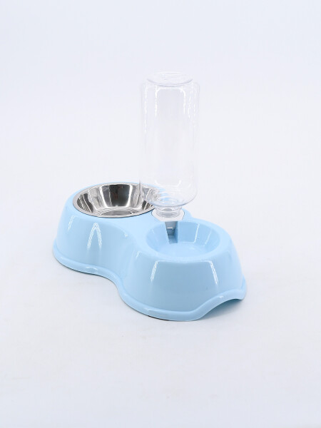 PLATO PARA MASCOTA DOBLE CON BEBEDERO CELESTE