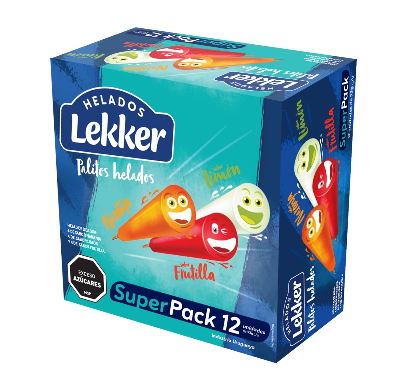 Pack X12 Palito Agua Lekker 50 Cc ( Limon X 4 + Frutilla X 4 + Naranja X 4 ) 