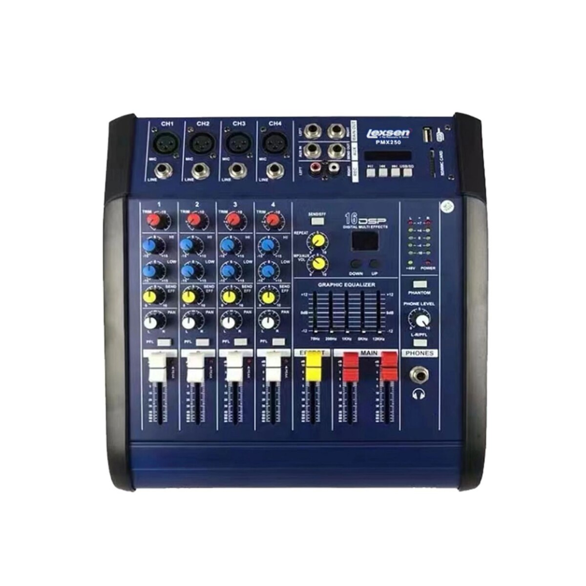 Consola Mixer Potencia Lexsen PMX250 4 Canales 250W con Bluetooth y Efectos 