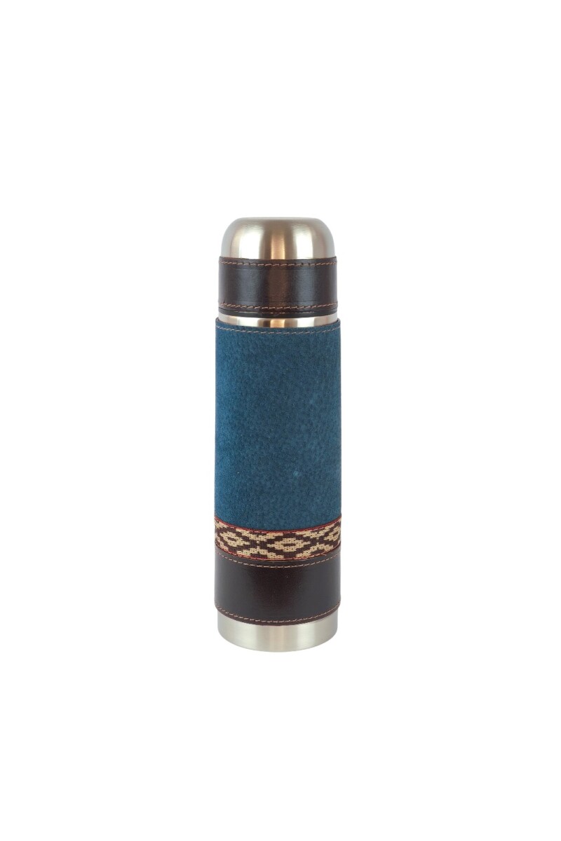 Termo de acero forrado en cuero Azul