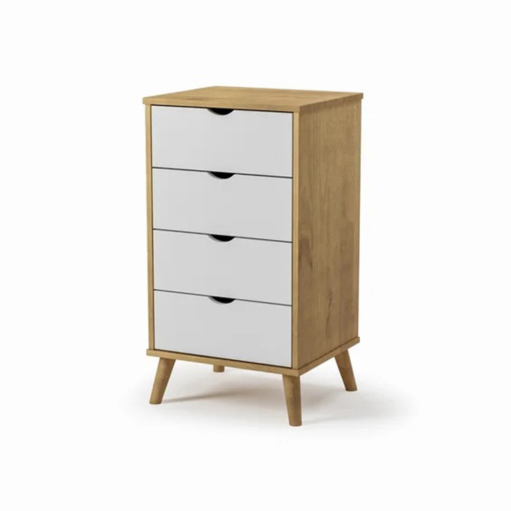 Cómoda en madera maciza con patas - 4 cajones BLANCO