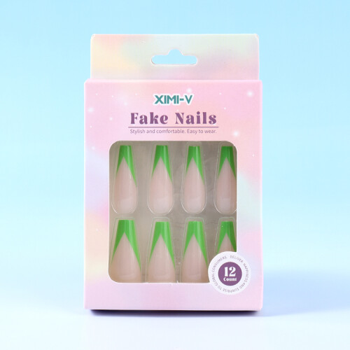 Uñas Postizas - 12 Piezas - Bicolor Verde Uñas Postizas - 12 Piezas - Bicolor Verde
