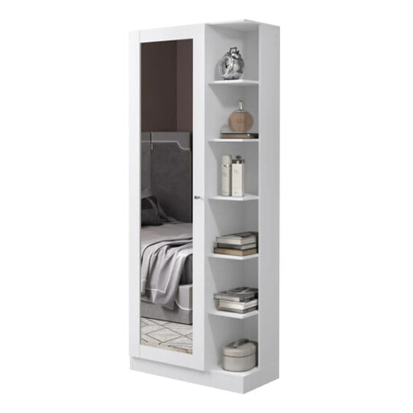 ROPERO 1 PUERTA GUARDARROPA ARMARIO PLACARD CLOSET CON ESPEJO Y ESTANTES BLANCO