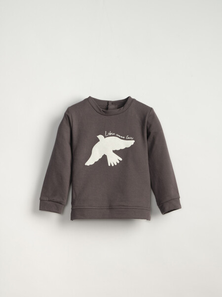 Buzo deportivo estampado Ave Gris