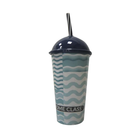 Vaso Plástico Milkshake con Pajita 500 ml Varios Diseños GEOMETRICO