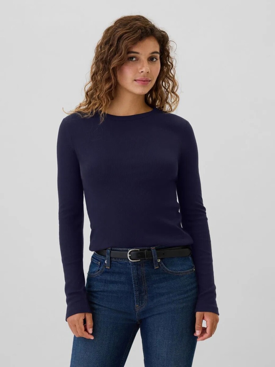 Remera Rib Manga Larga Mujer - Urban Blue 
