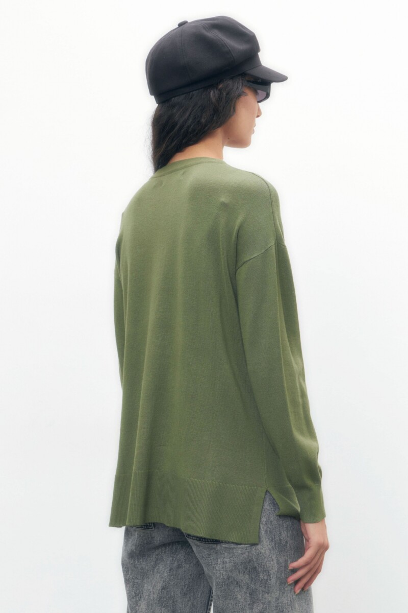Sweater escote V verde oliva