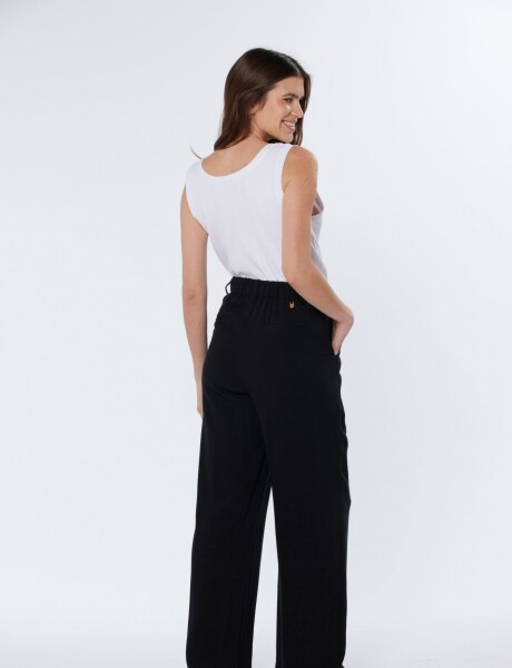 PANTALÓN DE LINO CON MEDIA CINTURA ELASTIZADA Negro