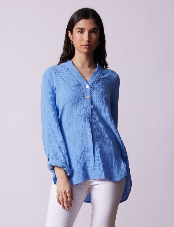Blusa Algodon CELESTE OSCURO