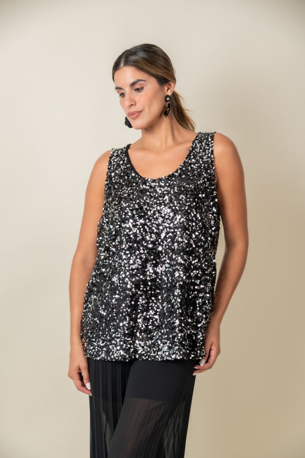 BLUSA NEROLI Negro y plata
