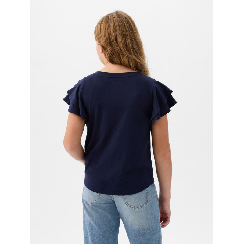 SS RUFFLE EMBRO BETTER GRPH TEE NAVY UNIFORM