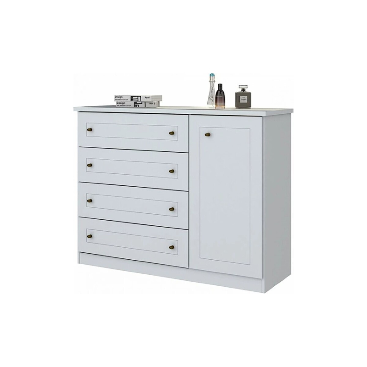 Comoda Americano 4 Cajones 1 Puerta Blanco 
