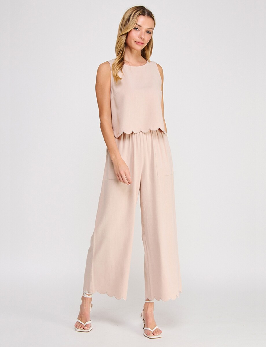 Pantalon Lino Festoneado - Beige 