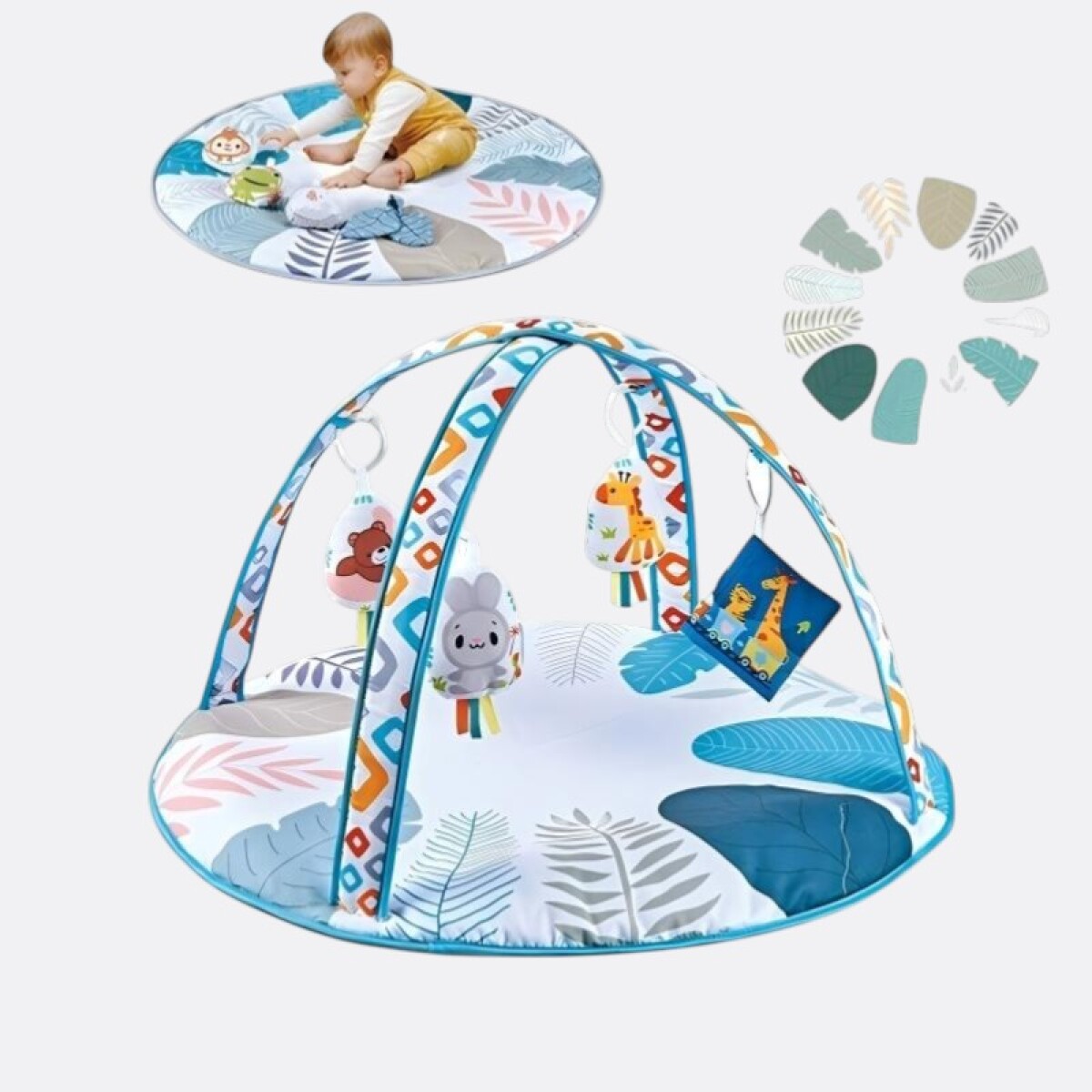 Gimnasio Alfombra Interactiva Bebés 76cm Coordinación 2en1 - Hojas 