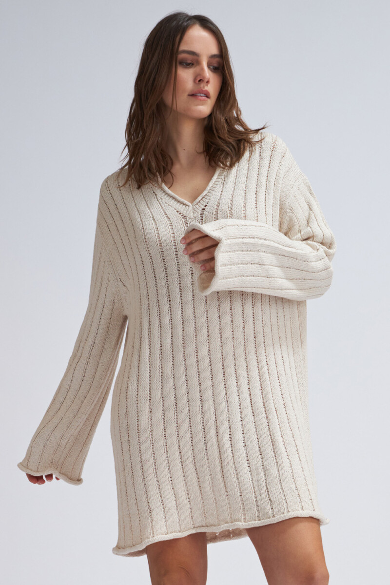Sweater de punto acanalado - Crudo 