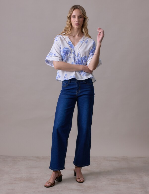 Blusa Puntilla BLANCO/AZUL