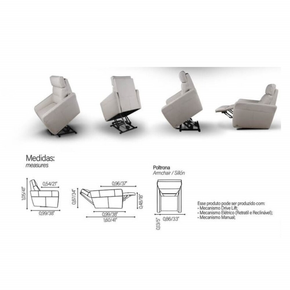 Poltrona Reclinable - Eléctrica 100% de cuero - Virgina Azul