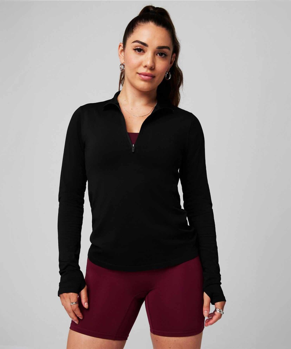 Polo Manga Larga Feather Tech+ Half-Zip Top Mujer - Black 