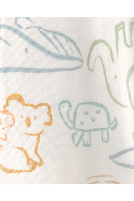 Pijama enterito de algodón con pie, marfil, diseño animales Pijama enterito de algodón con pie, marfil, diseño animales