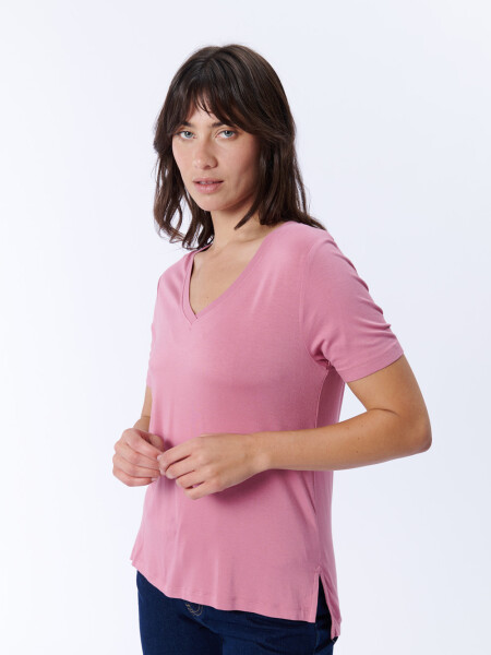 Remera Manga Corta Escote Rosa