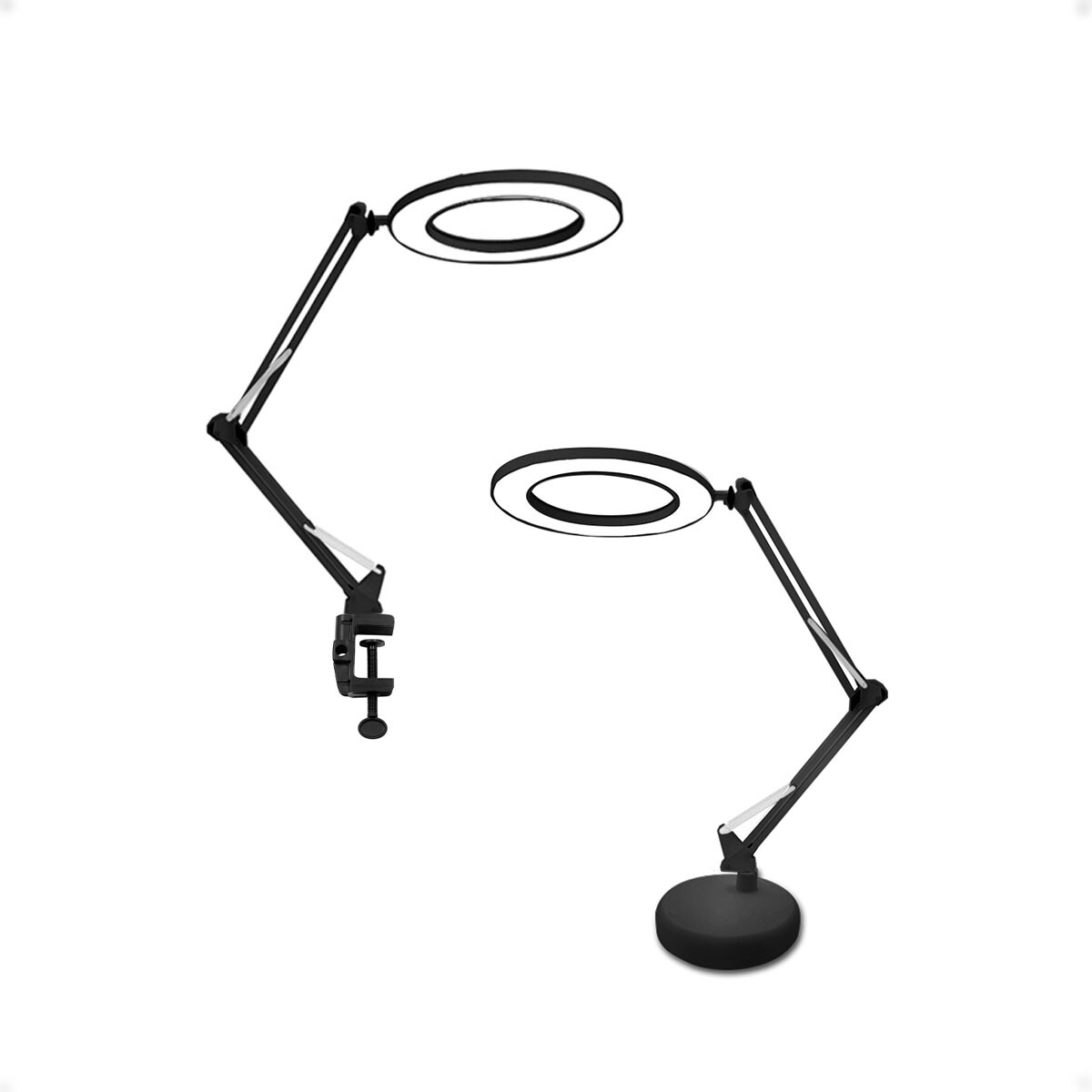 LÃ¡mpara de Escritorio Articulada con Aro de Luz y Lupa - Negro 