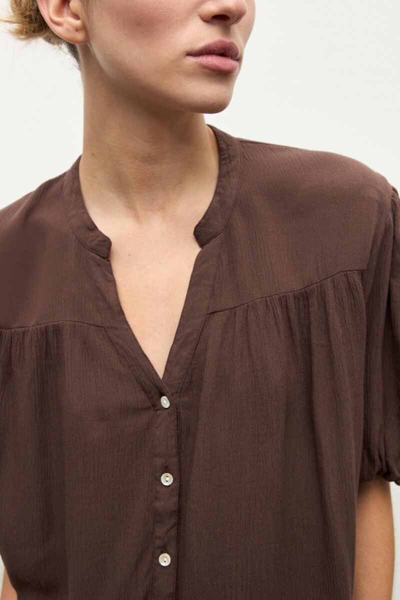 Camisa mangas abullonadas chocolate