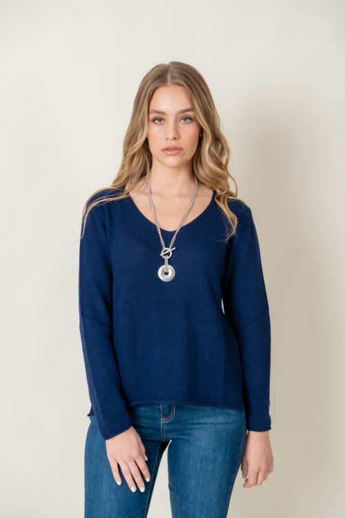 Sweater lana liso Azul Marino