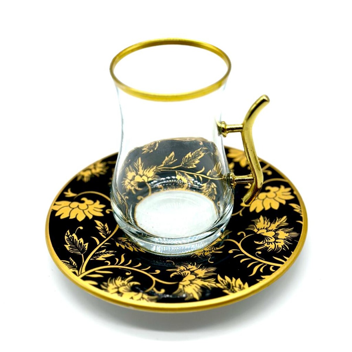 Vaso de té vip plato de cerámica x1 - Negro con dorado 