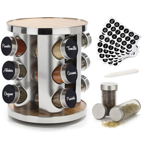 Especiero Giratorio 12 Frascos Vidrio Para Condimentos Cocina Acero Inoxidable Imback Negro Especiero Giratorio 12 Frascos Vidrio Para Condimentos Cocina Acero Inoxidable Imback Negro