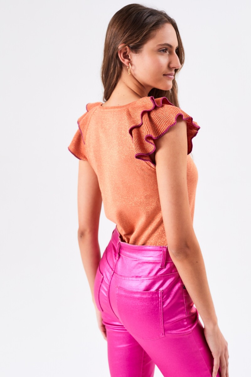 Top Metalizado Manga Volados Ocher