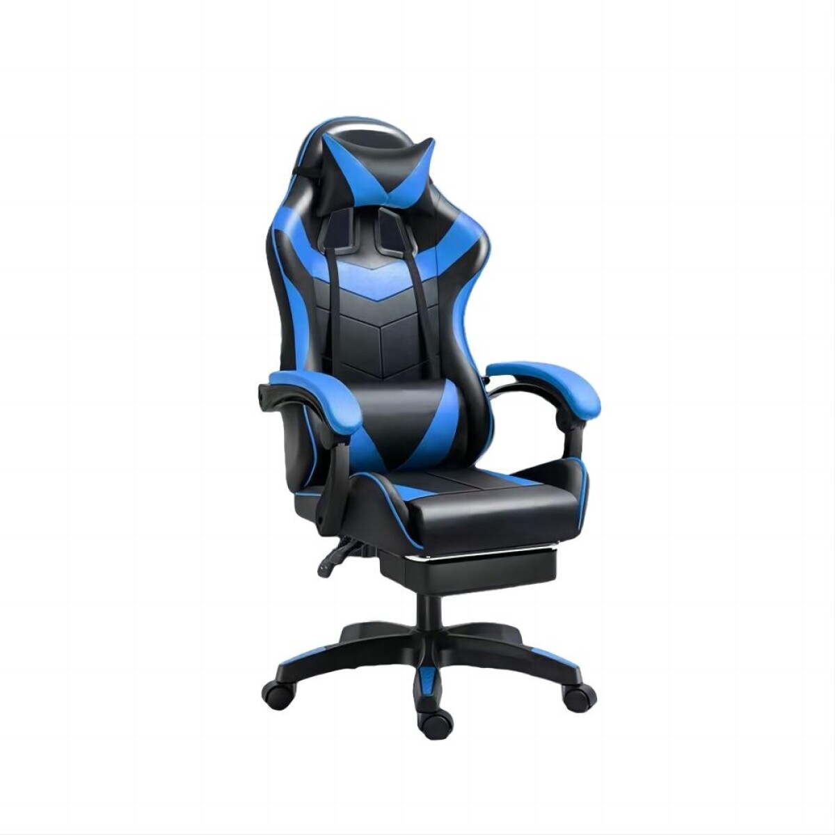 Silla gamer reclinable con apoyapie color negro y azul 