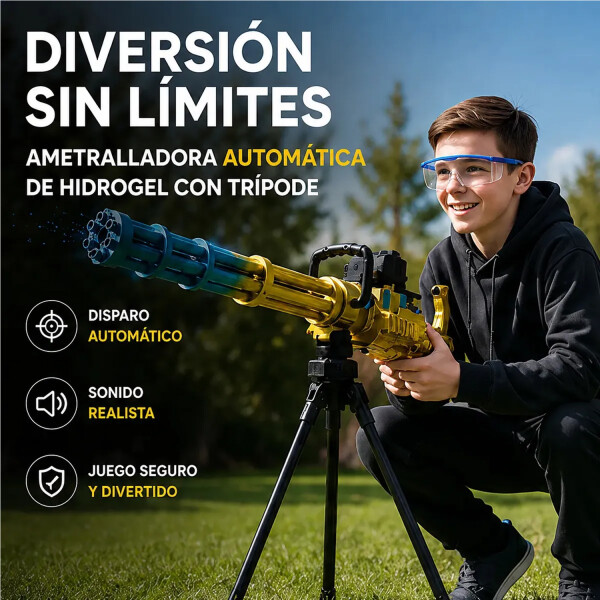 Ametralladora Lanza Bolas Hidrogel Con Tripode Jtjug100azu AZUL