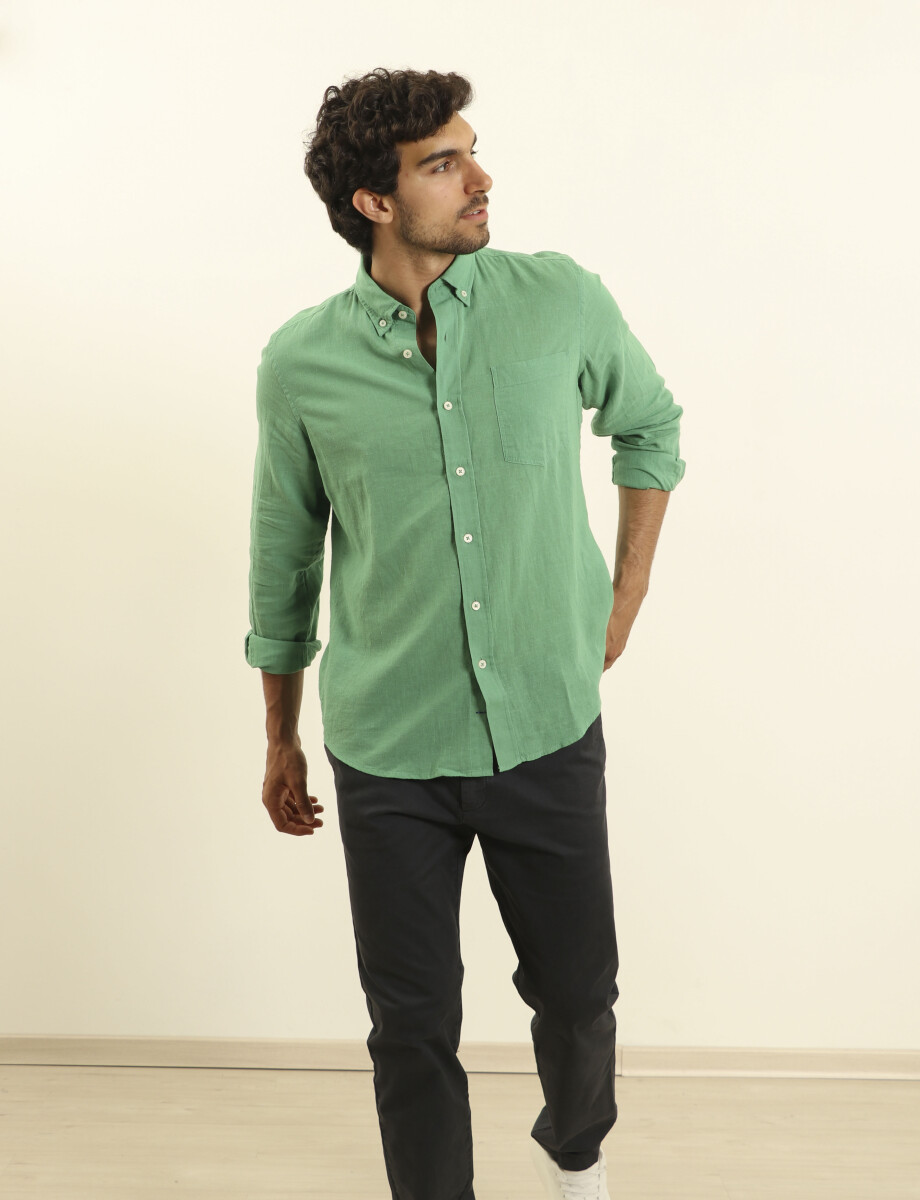 011665 CAMISA DE LINO HARRINGTON LABEL Verde Medio