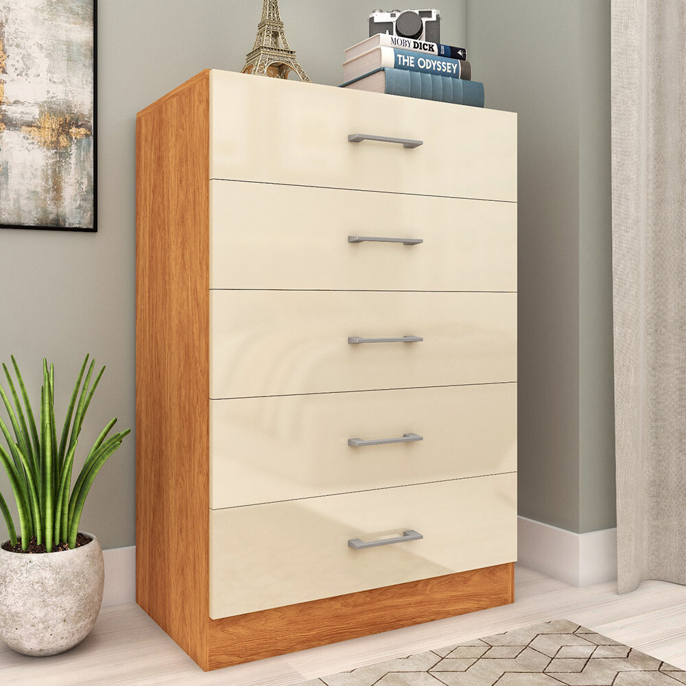 CÓMODA CAJONERA GUARDARROPA 5 CAJONES COLOR MADERA BEIGE