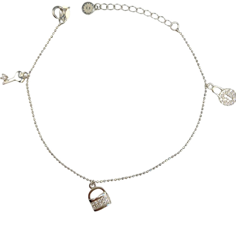 PULSERA DE PLATA CANDADO , LLAVE , CERRADURA , LARGO 17+3 CM L5dnib-3-x3