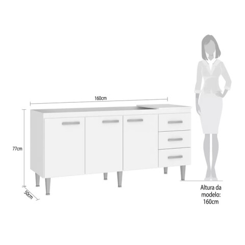 Bajo mesada 3 puertas 3 cajones S/Pileta 160x50x78cm Bajo mesada 3 puertas 3 cajones S/Pileta 160x50x78cm