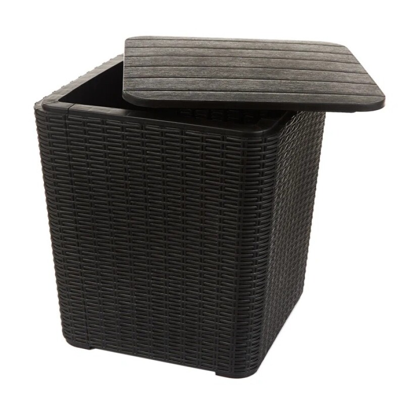 Mesa Auxiliar C/Tapa Capri Símil Ratan Negro - Espacio para Guardado Mesa Auxiliar C/Tapa Capri Símil Ratan Negro - Espacio para Guardado