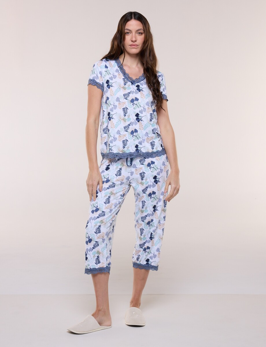 Pijama Con Capri - Blanco/multi 