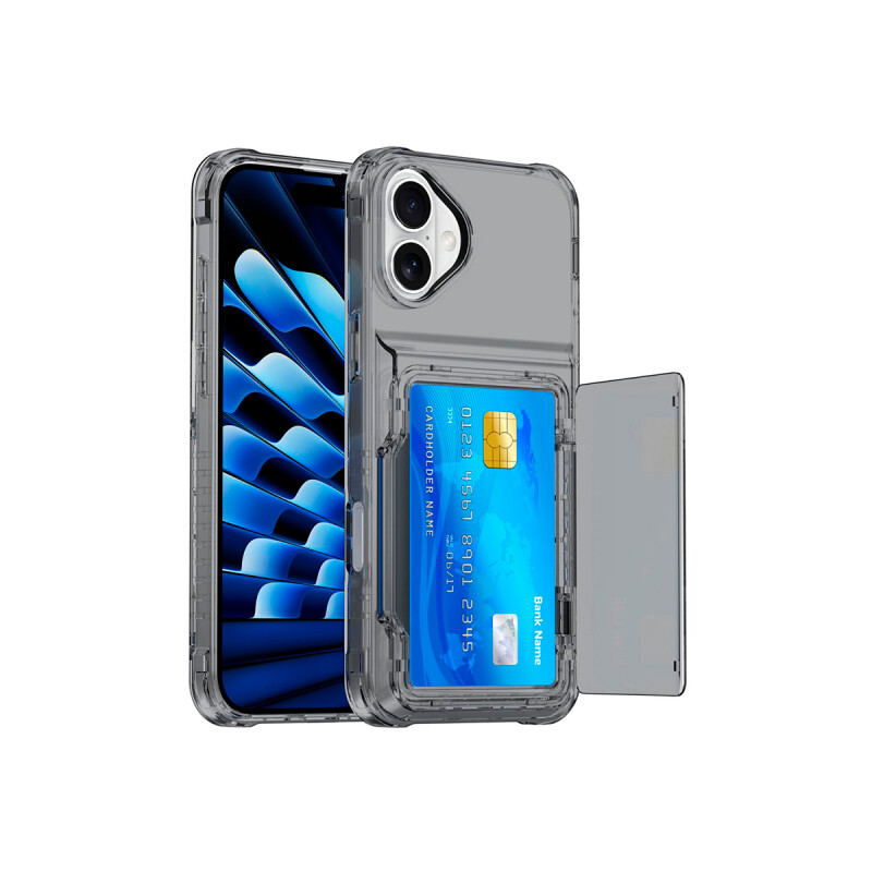 Protector para iPhone 16 negro transparente con tarjetero Protector Para Iphone 16 Negro Transparente Con Tarjetero
