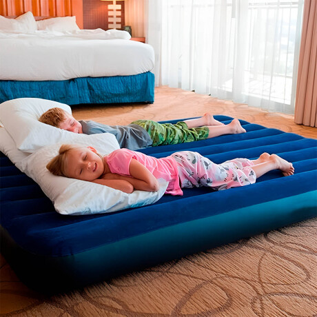 Colchón Inflable Intex 2p Camping +almohada +inflador azul