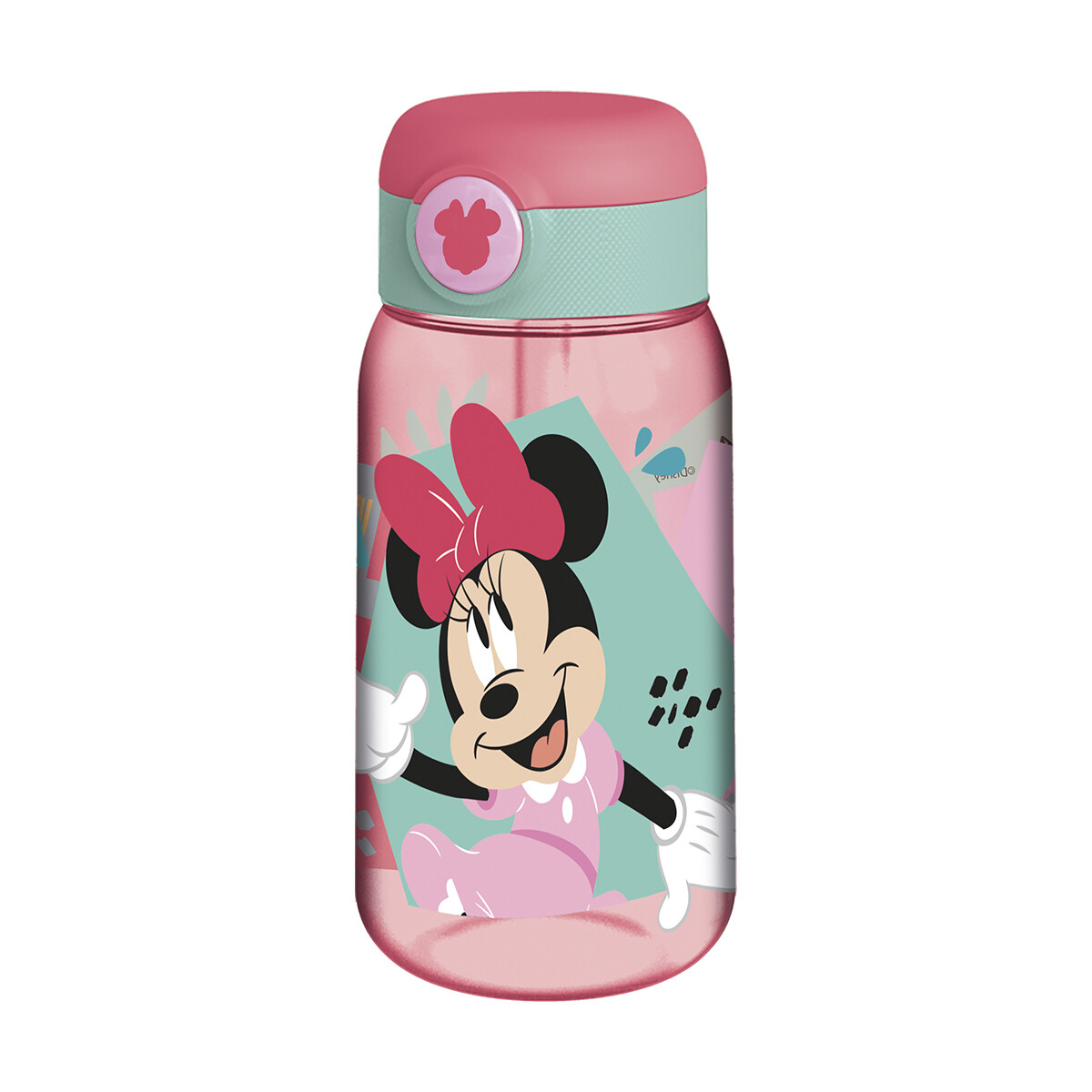 Botella Plástica Minnie con Pajita y Botón de Apertura 510 ml 
