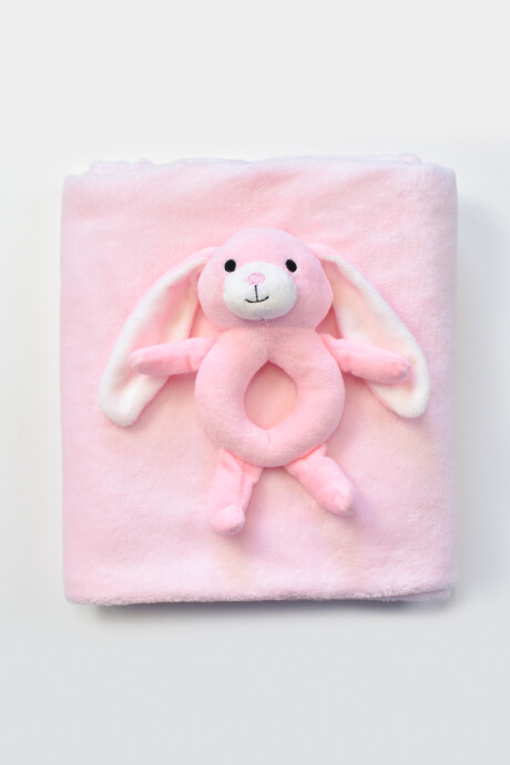 Manta lisa con peluche de conejo rosado