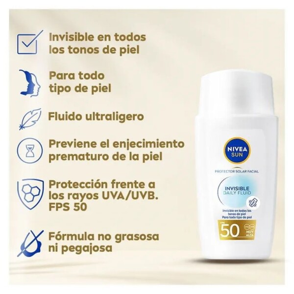 Protector Solar Facial Fluido Invisible FPS 50 40 ml – Nivea Sun Protector Solar Facial Fluido Invisible FPS 50 40 ml – Nivea Sun