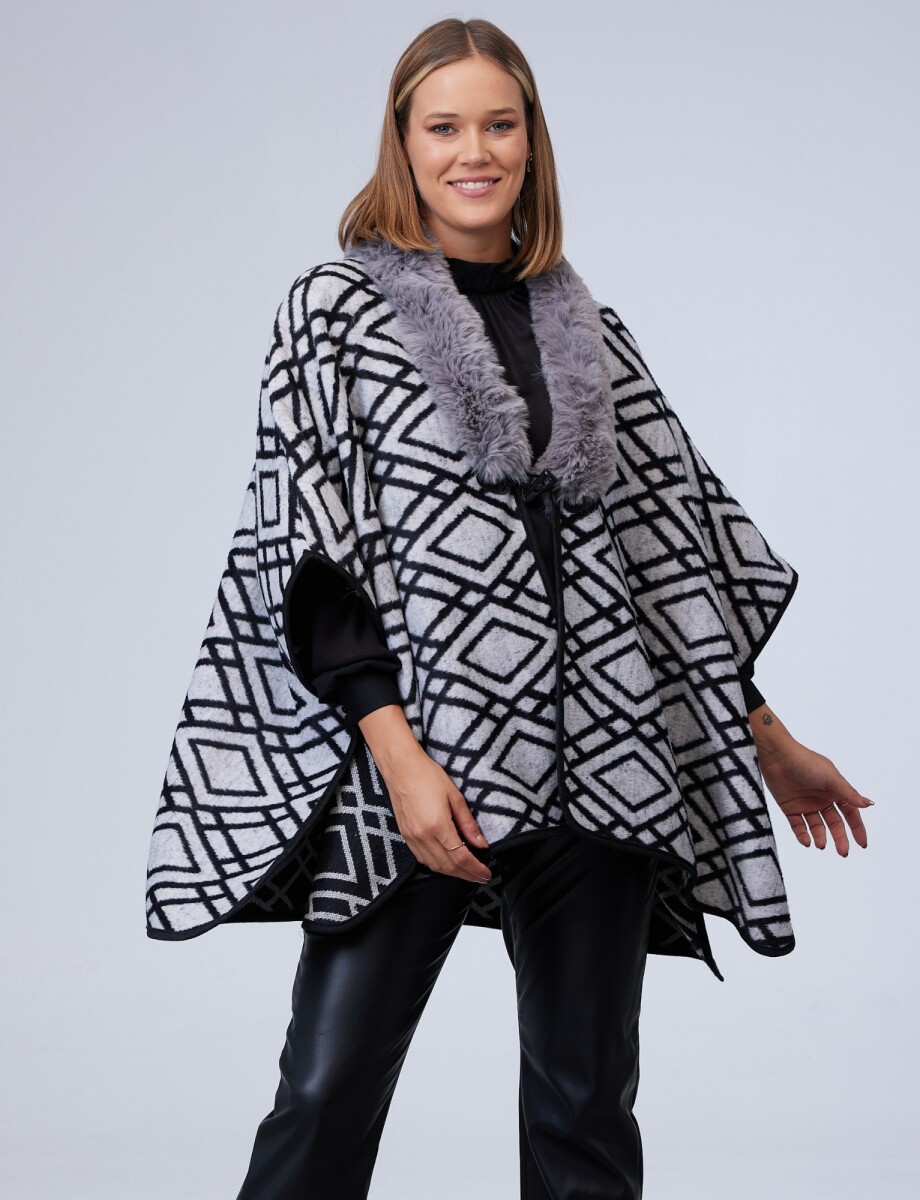 Ruana Faux Fur - Negro/gris 