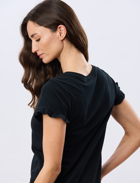 REMERA DE ALGODÓN CON VOLADO Negro