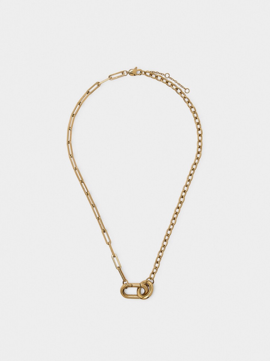 Collar De Eslabones Con Colgante Mosquetón dorado