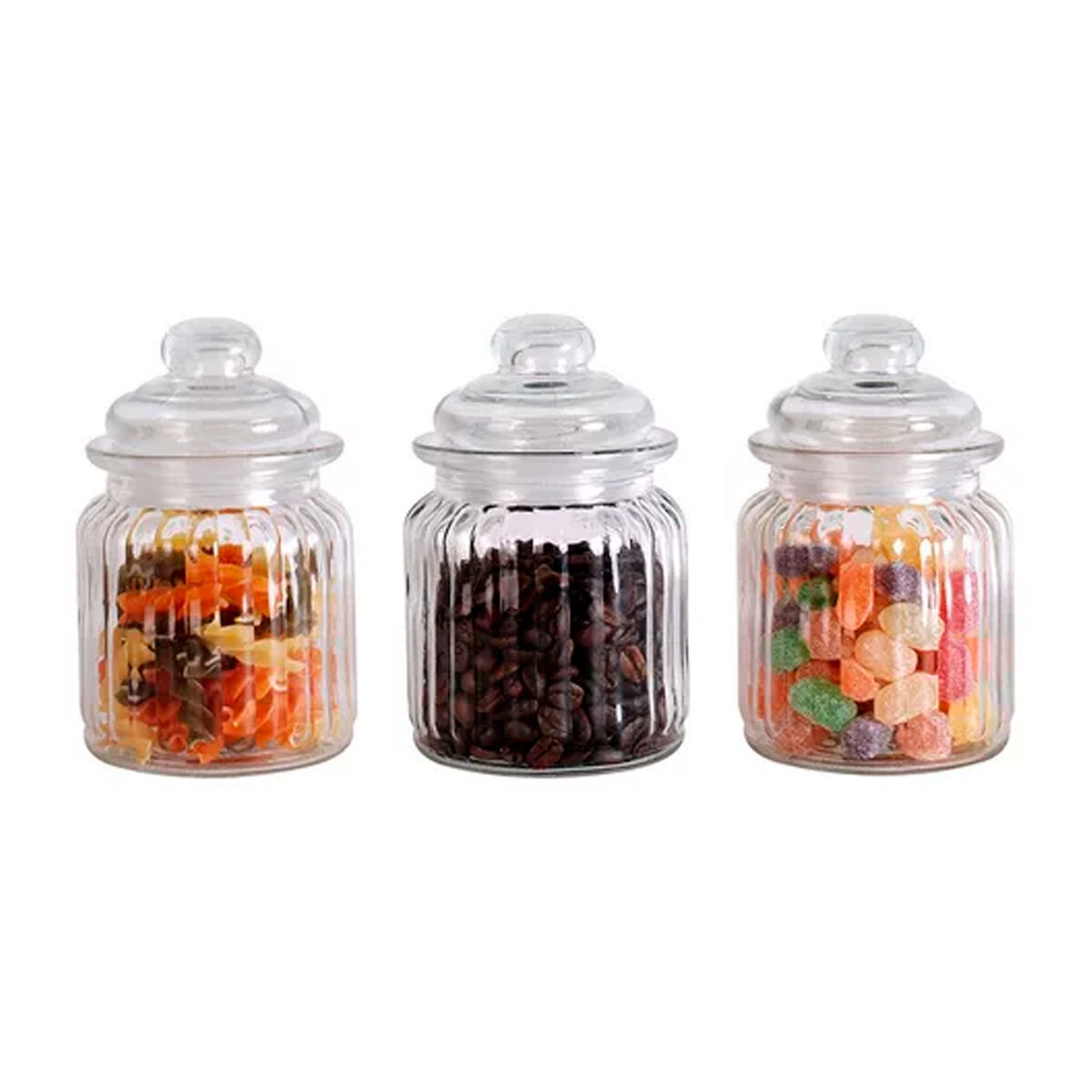 Set x3 Frasco de vidrio con tapa 300 ml - TRANSPARENTE 