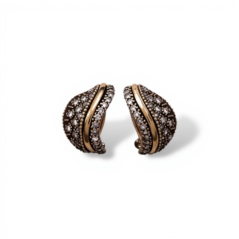 Caravanas Vintage Zirconia-Plata y oro-Zirconia blanca-CA5110 conpiedra